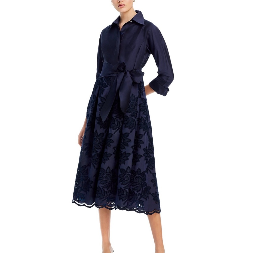 NWT - Teri Jon floral eyelet collared midi dress
